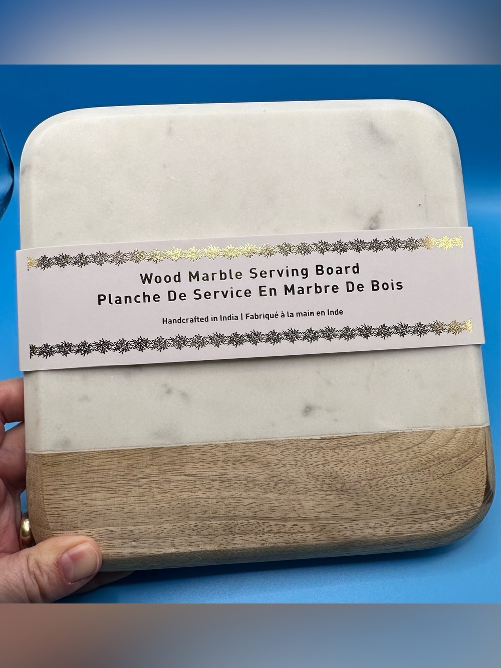 Wood and Marble Serving Board - Handcrafted White Marble & Natural Wood